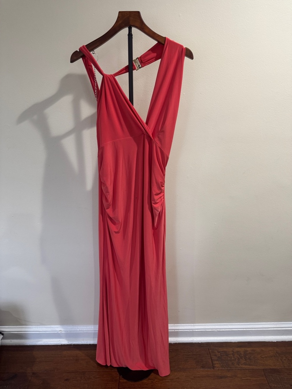 Club L London Alba Coral Maternity Halter Asymmetric Maxi Dress (Size 10) - Picture 2 of 14